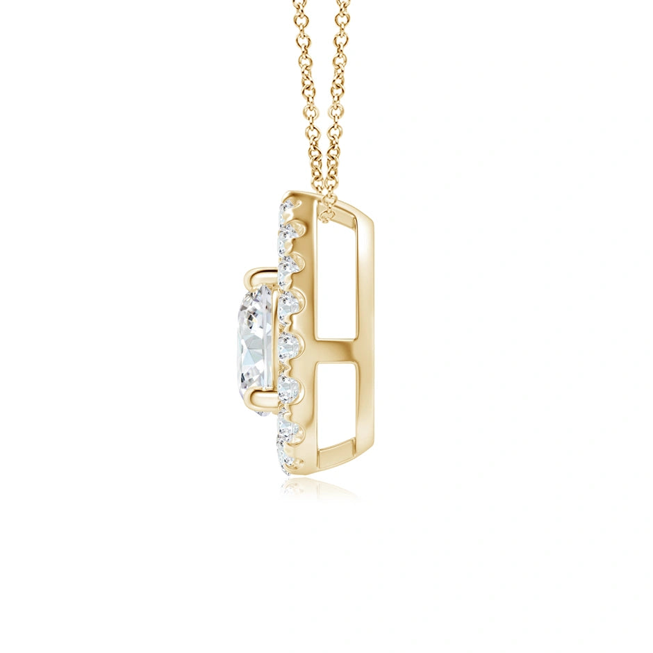 Lab-Grown Floating Round Diamond Pendant with Pear-Shaped Halo