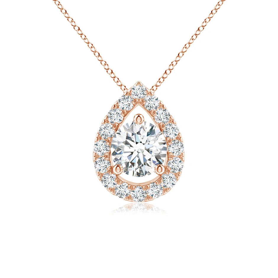 Lab-Grown Floating Round Diamond Pendant with Pear-Shaped Halo