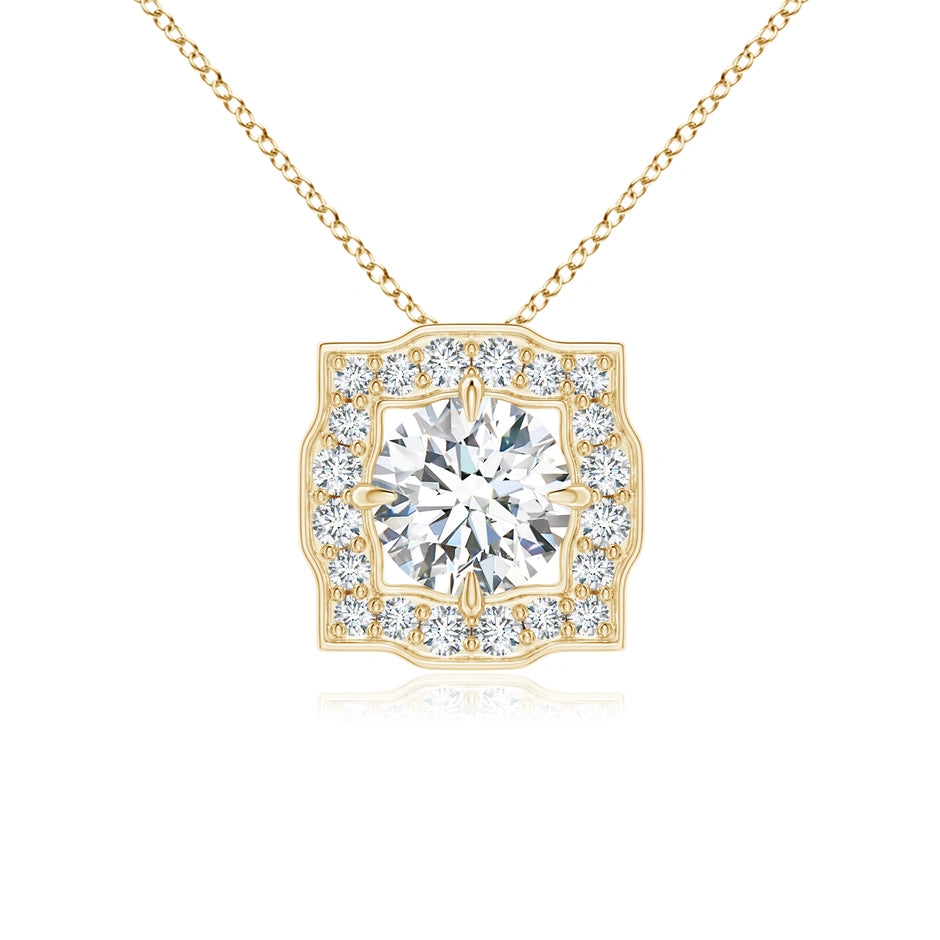 Lab-Grown Art Deco Inspired Round Diamond Halo Solitaire Pendant