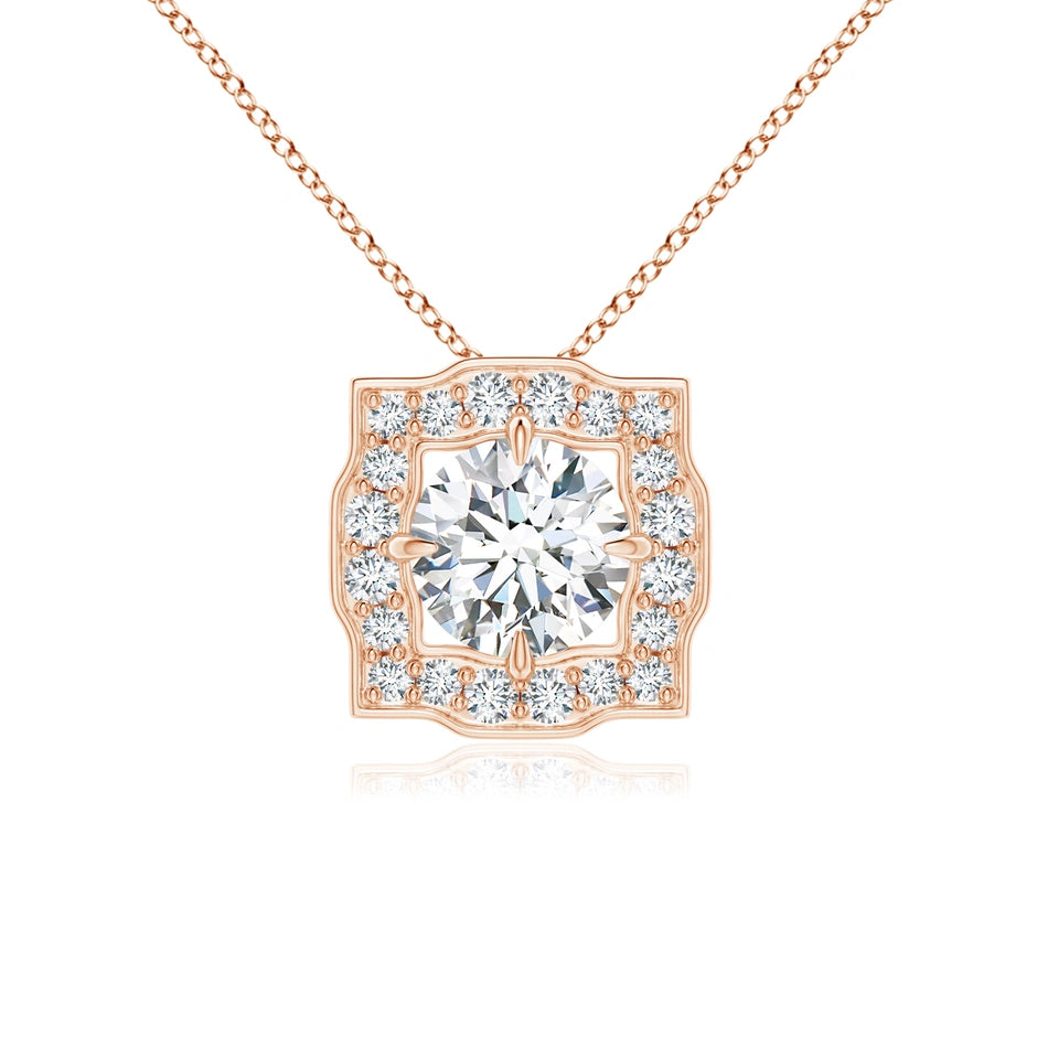 Lab-Grown Art Deco Inspired Round Diamond Halo Solitaire Pendant