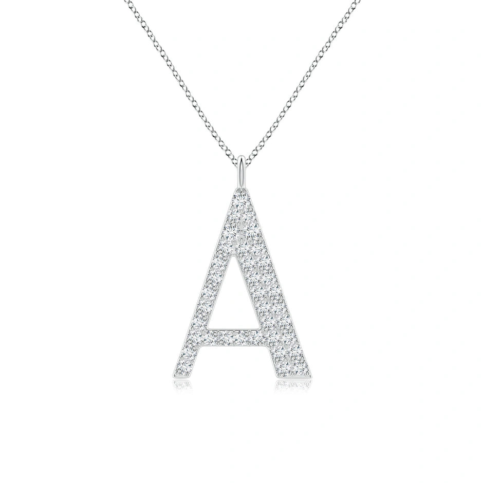 Lab-Grown Modern Deco Diamond Capital "A" Initial Pendant