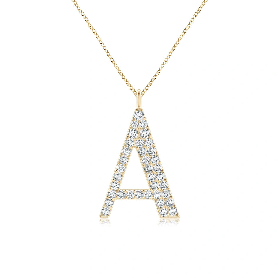 Lab-Grown Modern Deco Diamond Capital "A" Initial Pendant