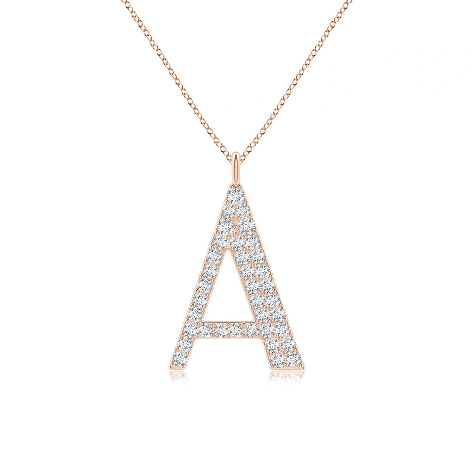 Lab-Grown Modern Deco Diamond Capital "A" Initial Pendant