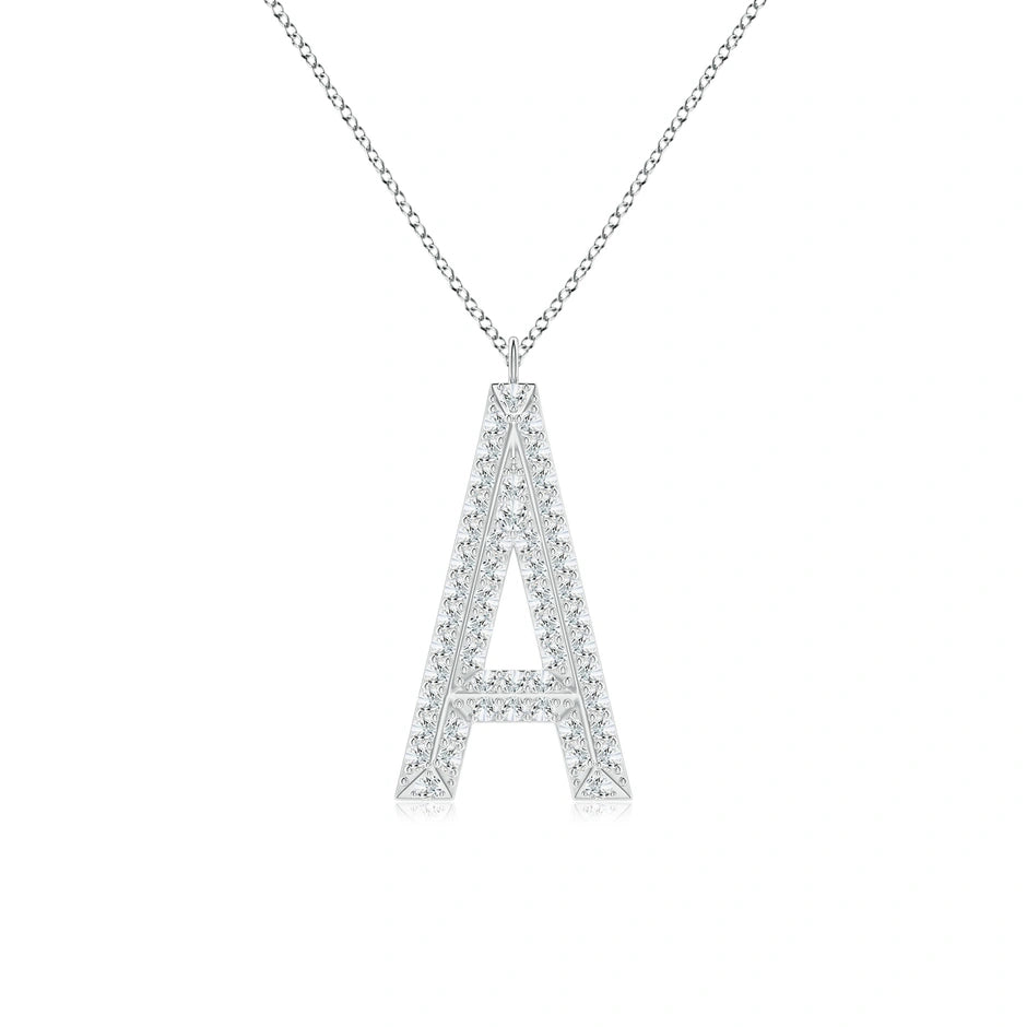 Lab-Grown Prong-Set Diamond Capital "A" Knife-Edge Initial Pendant