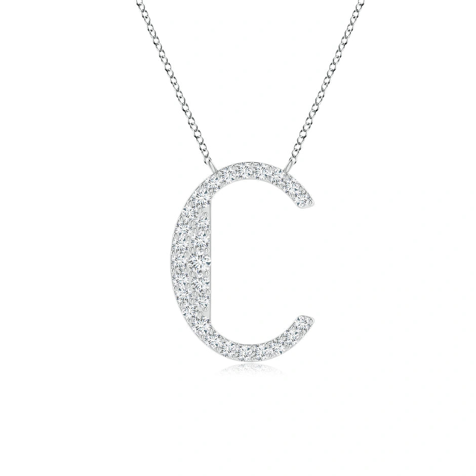 Lab-Grown Modern Deco Diamond Capital "C" Initial Pendant