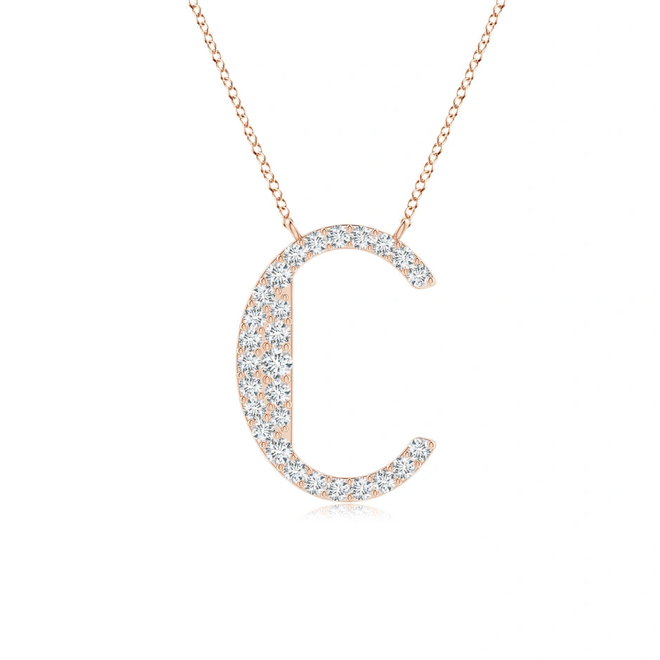 Lab-Grown Modern Deco Diamond Capital "C" Initial Pendant