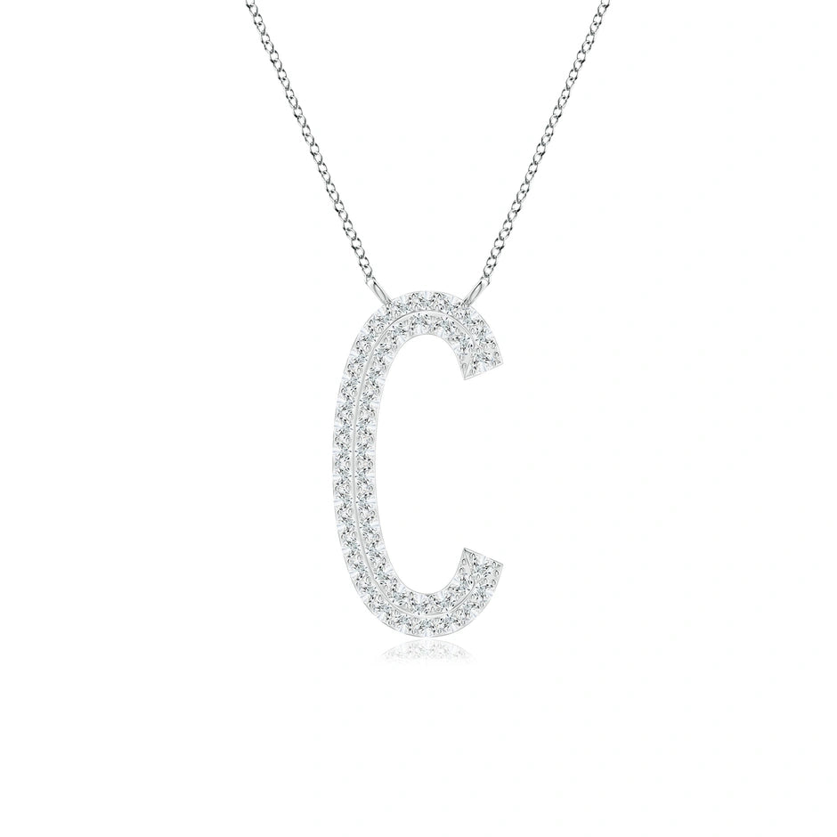 Lab-Grown Prong-Set Diamond Capital "C" Knife-Edge Initial Pendant