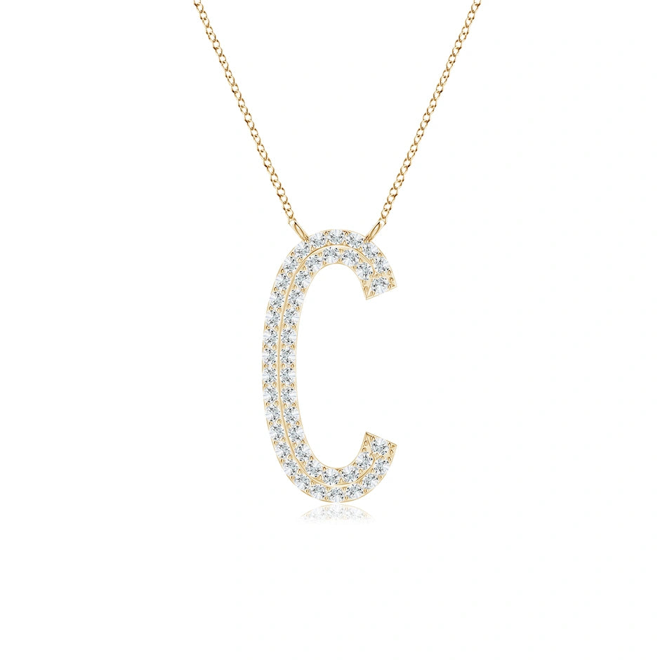 Lab-Grown Prong-Set Diamond Capital "C" Knife-Edge Initial Pendant