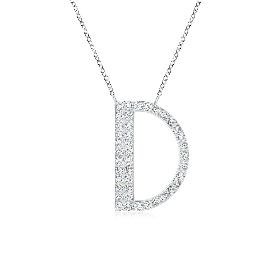 Lab-Grown Modern Deco Diamond Capital "D" Initial Pendant