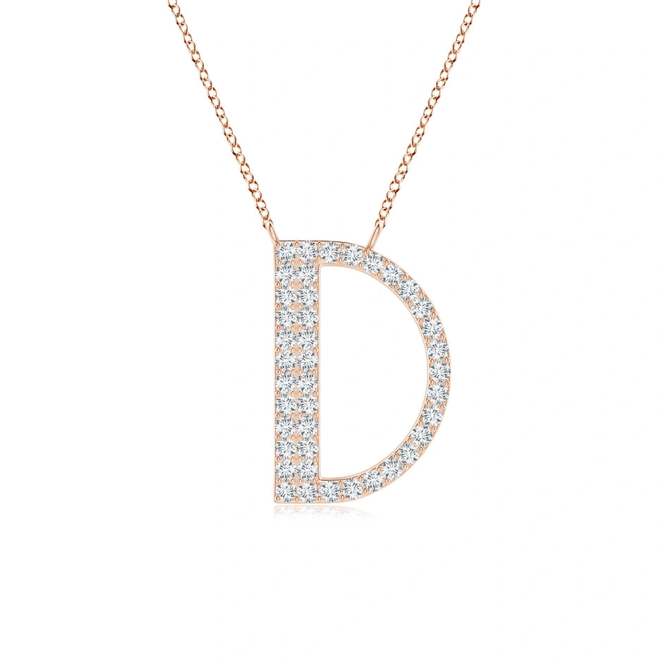 Lab-Grown Modern Deco Diamond Capital "D" Initial Pendant