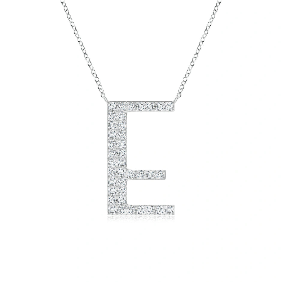 Lab-Grown Modern Deco Diamond Capital "E" Initial Pendant