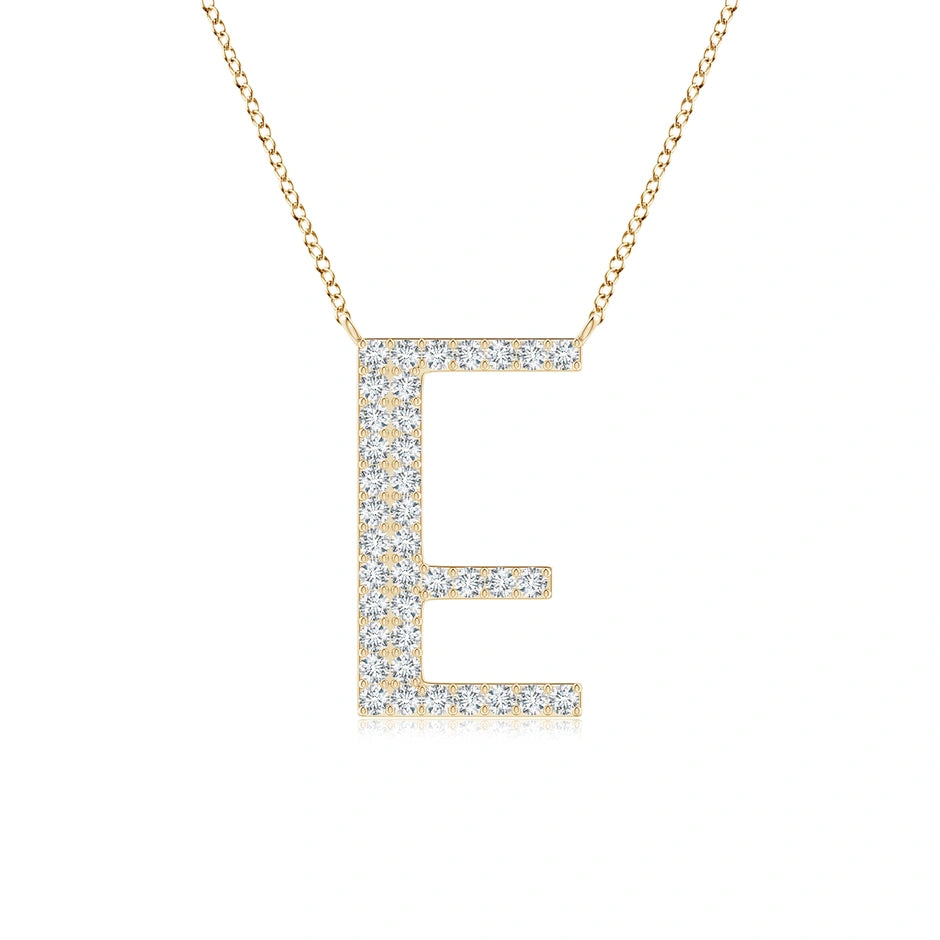 Lab-Grown Modern Deco Diamond Capital "E" Initial Pendant