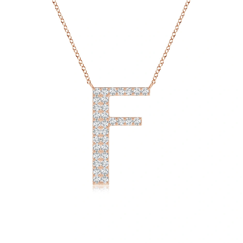 Lab-Grown Modern Deco Diamond Capital "F" Initial Pendant
