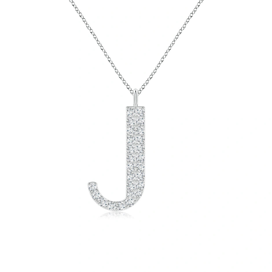 Lab-Grown Modern Deco Diamond Capital "J" Initial Pendant