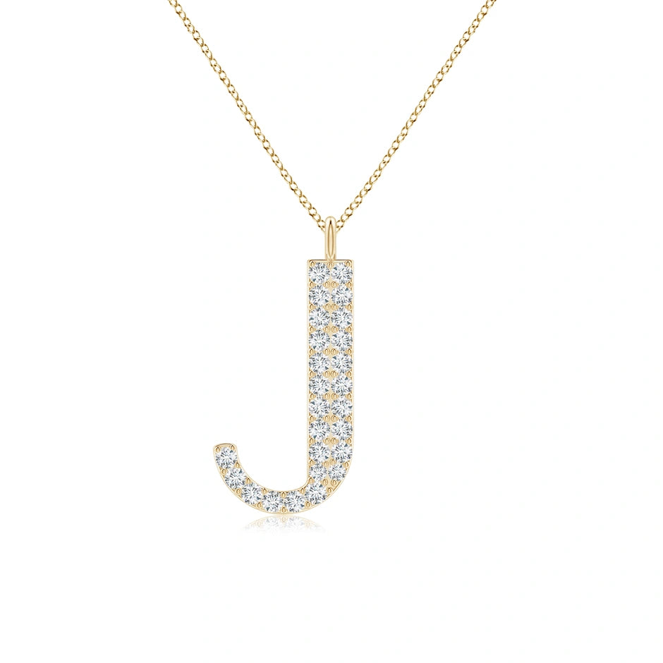 Lab-Grown Modern Deco Diamond Capital "J" Initial Pendant