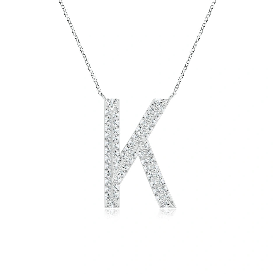 Lab-Grown Prong-Set Diamond Capital "K" Knife-Edge Initial Pendant