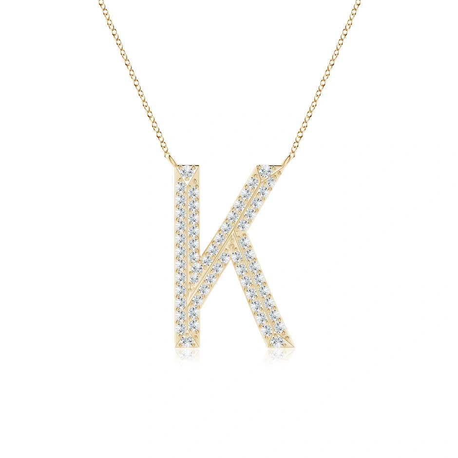 Lab-Grown Prong-Set Diamond Capital "K" Knife-Edge Initial Pendant