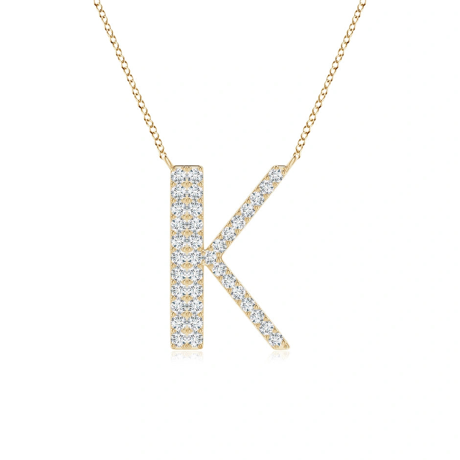 Lab-Grown Modern Deco Diamond Capital "K" Initial Pendant