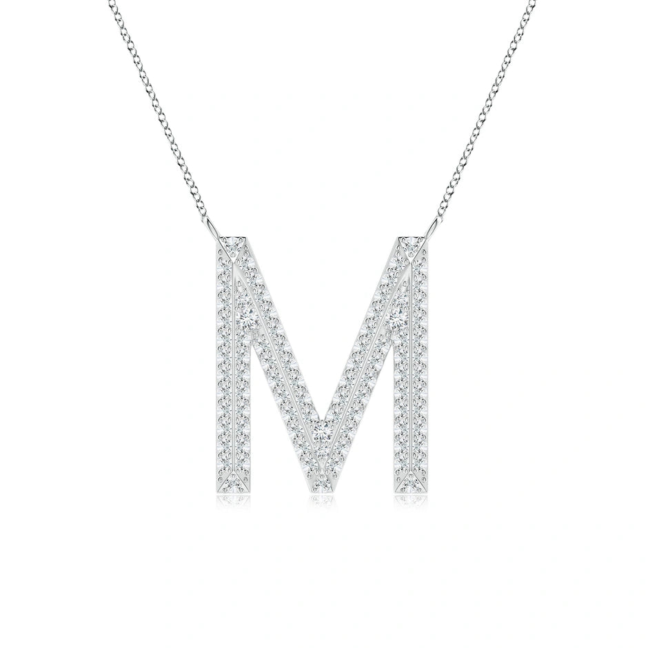Lab-Grown Prong-Set Diamond Capital "M" Knife-Edge Initial Pendant