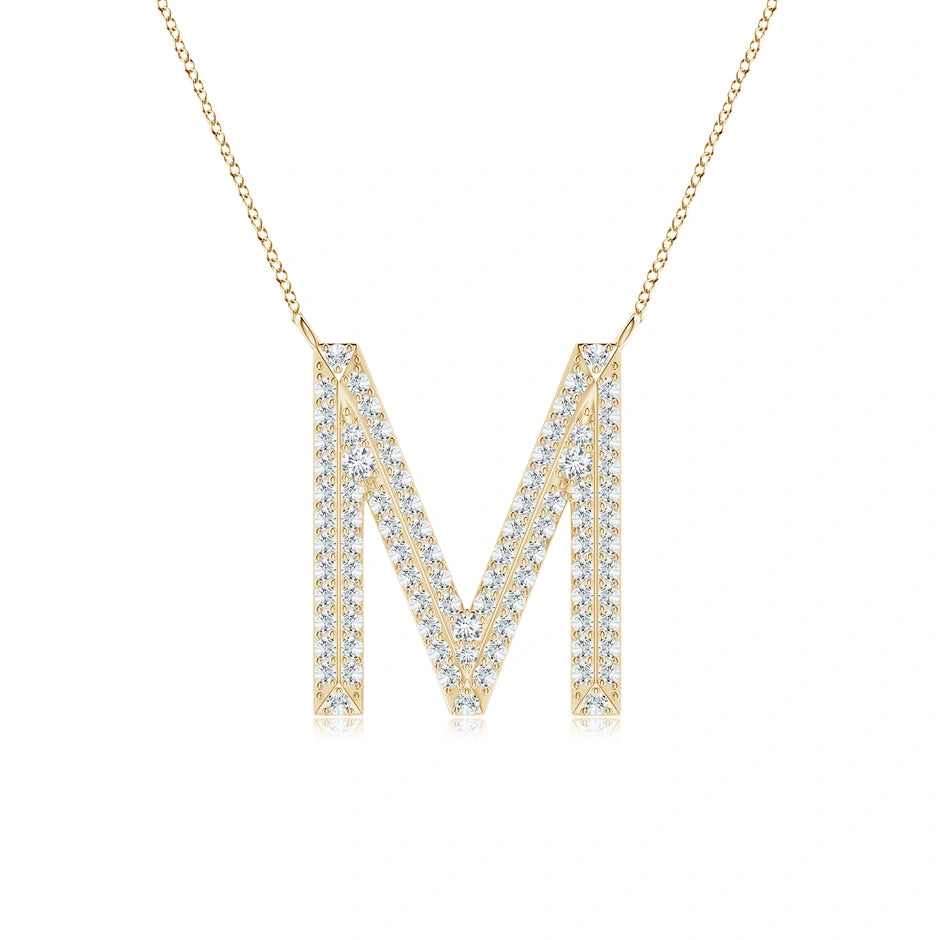 Lab-Grown Prong-Set Diamond Capital "M" Knife-Edge Initial Pendant