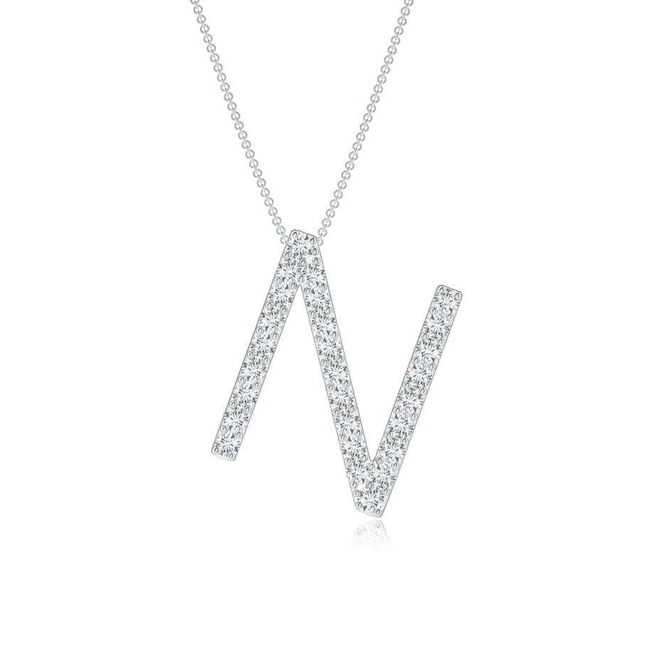 Lab-Grown Prong-Set Diamond Capital "N" Initial Pendant
