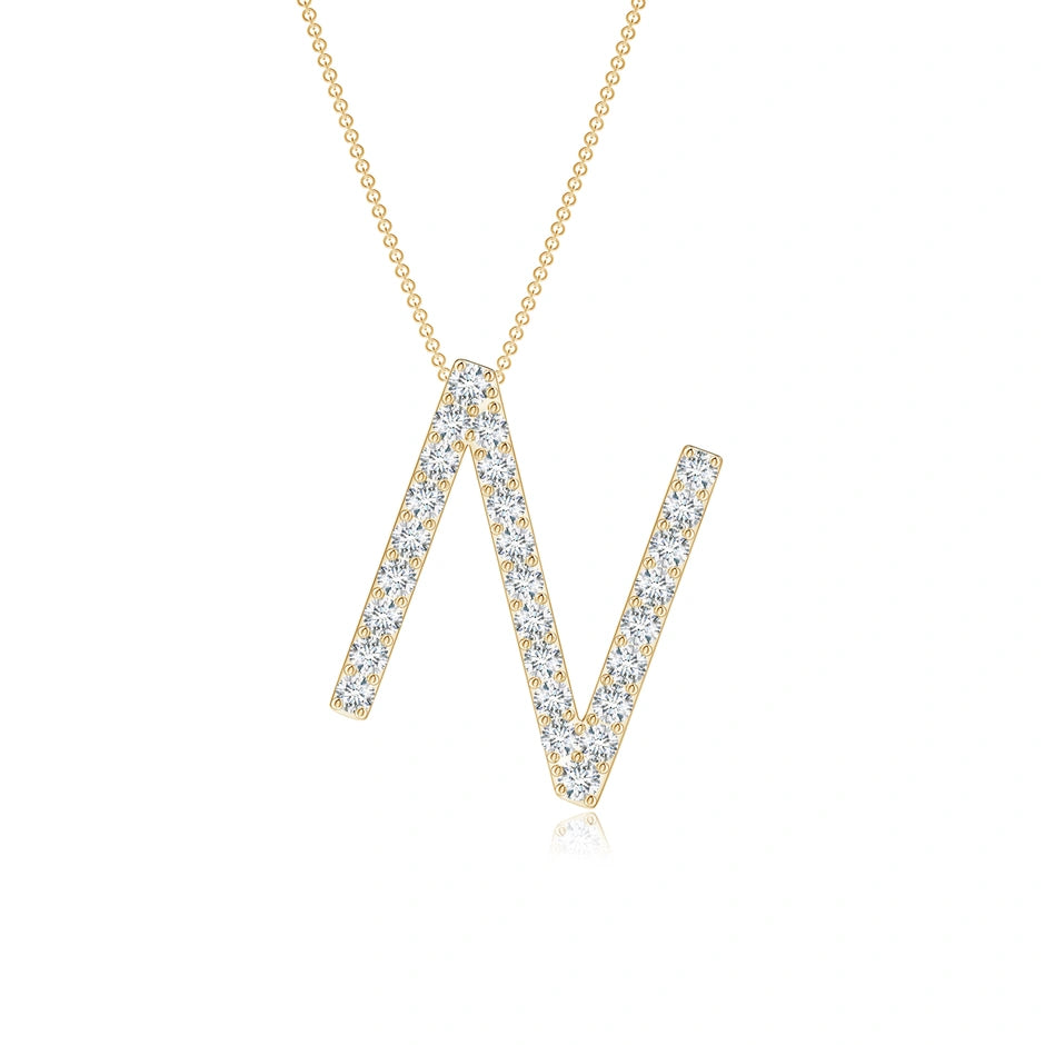 Lab-Grown Prong-Set Diamond Capital "N" Initial Pendant