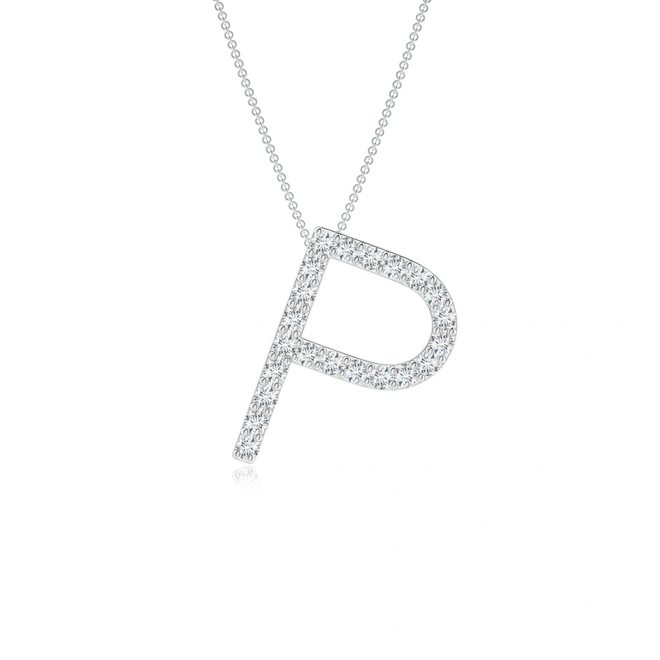 Lab-Grown Prong-Set Diamond Capital "P" Initial Pendant