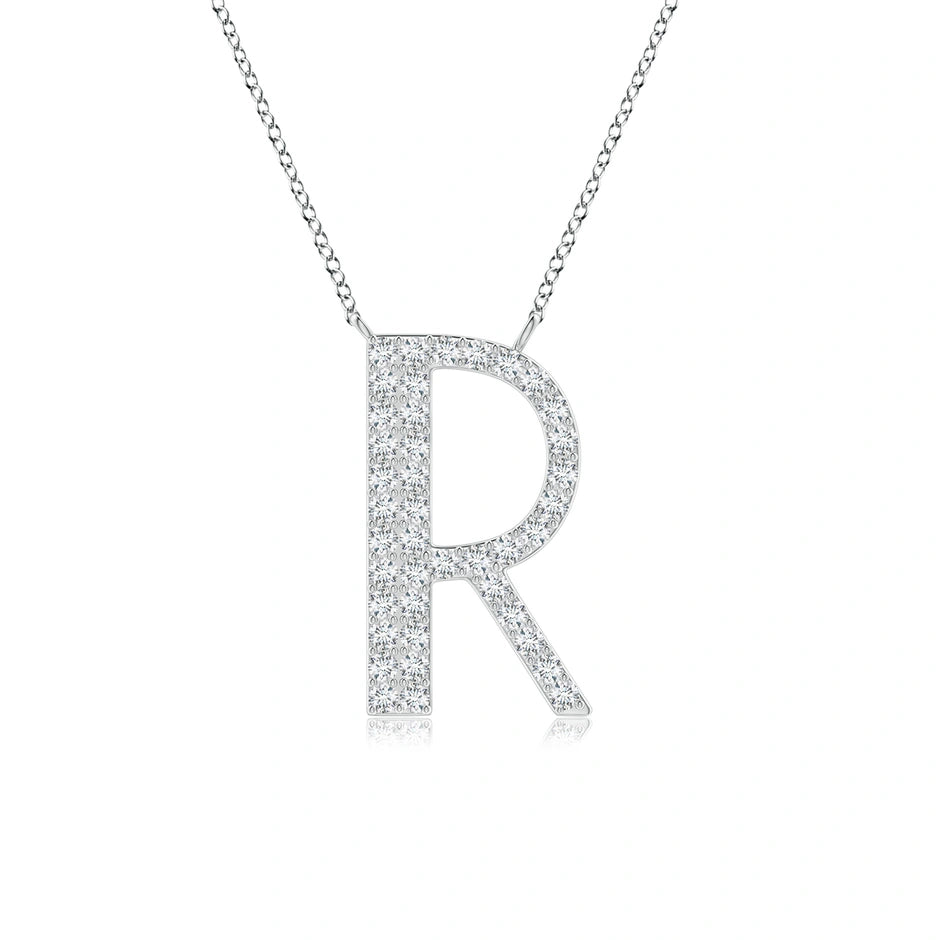 Lab-Grown Modern Deco Diamond Capital "R" Initial Pendant