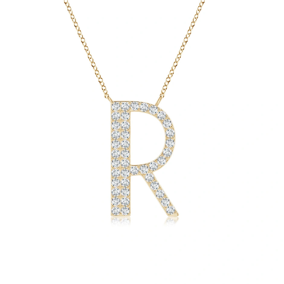 Lab-Grown Modern Deco Diamond Capital "R" Initial Pendant