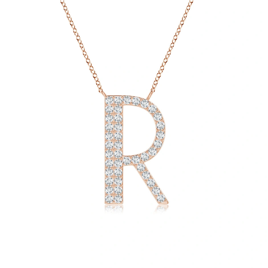 Lab-Grown Modern Deco Diamond Capital "R" Initial Pendant