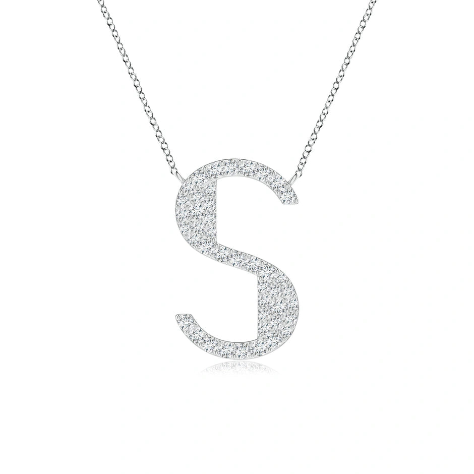 Lab-Grown Modern Deco Diamond Capital "S" Initial Pendant