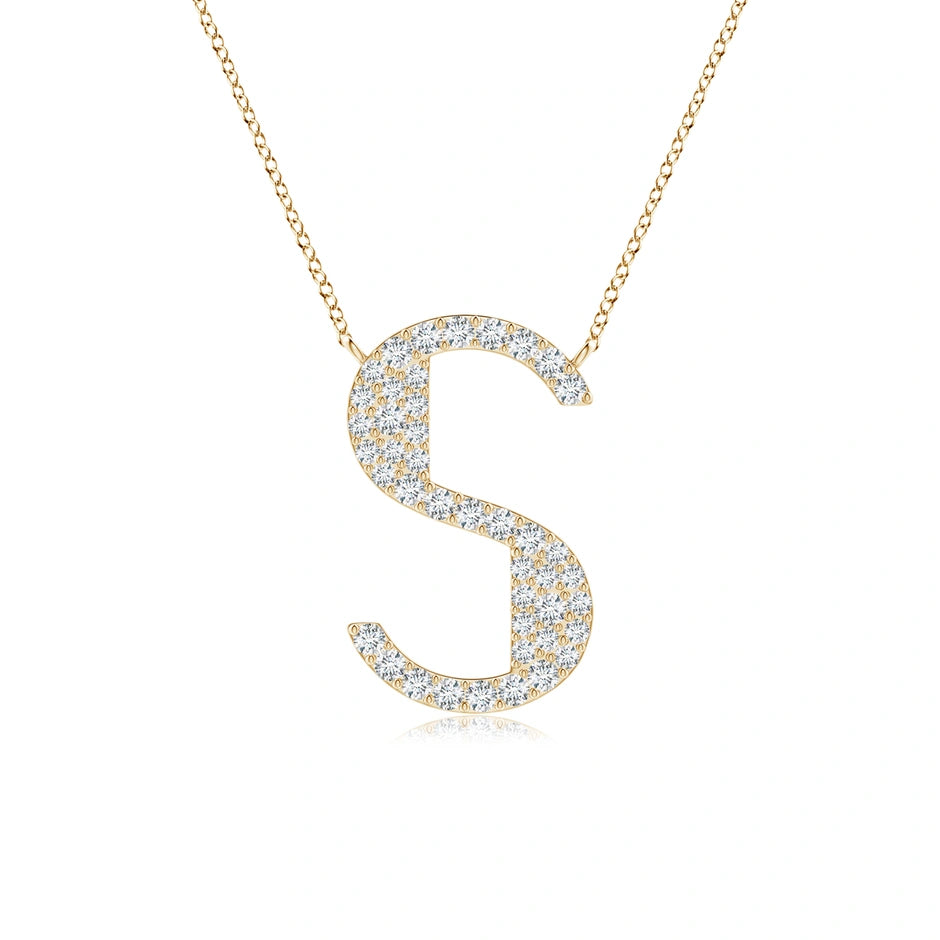 Lab-Grown Modern Deco Diamond Capital "S" Initial Pendant