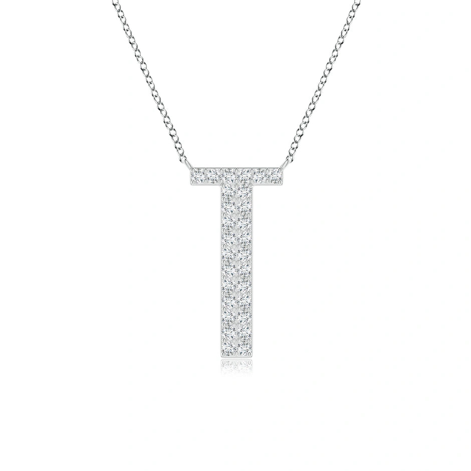 Lab-Grown Modern Deco Diamond Capital "T" Initial Pendant