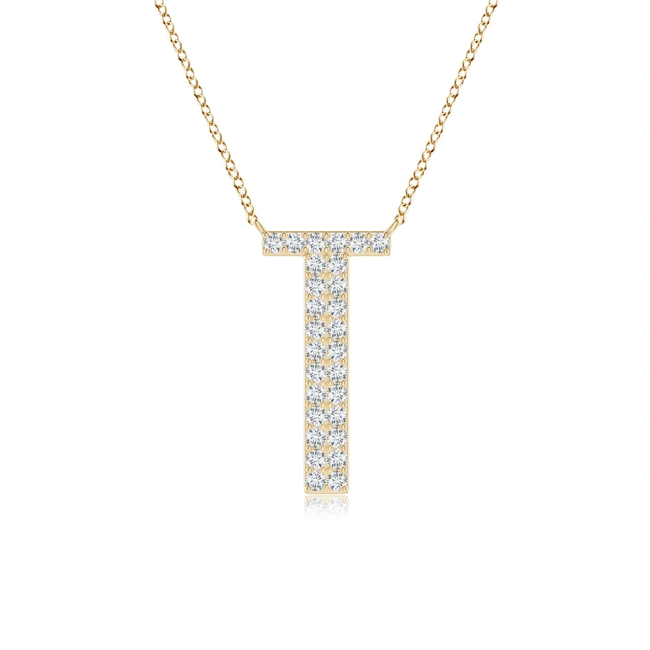 Lab-Grown Modern Deco Diamond Capital "T" Initial Pendant