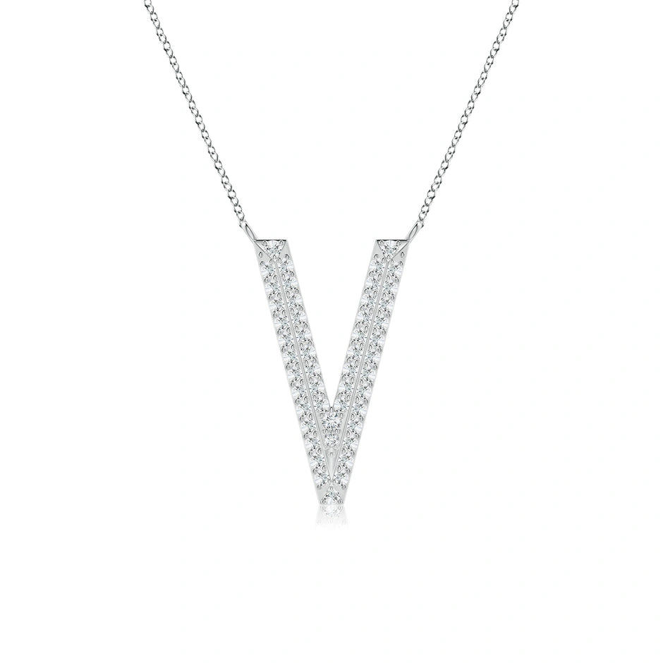 Lab-Grown Prong-Set Diamond Capital "V" Knife-Edge Initial Pendant
