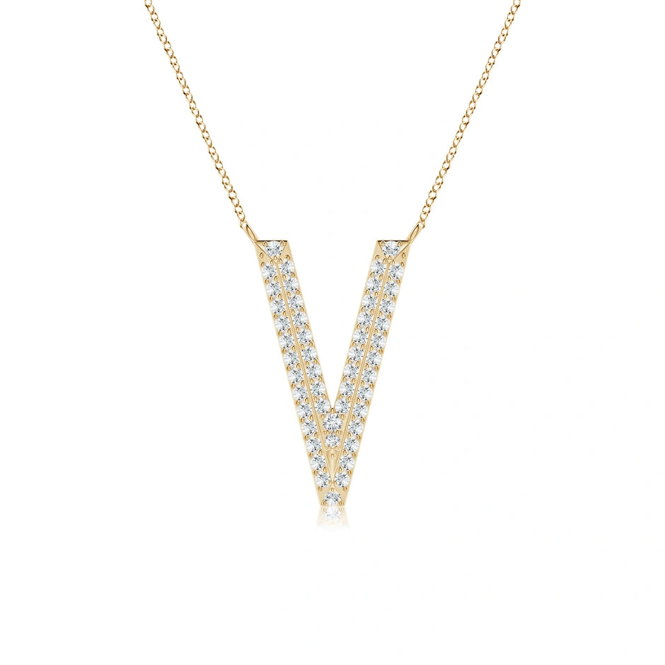Lab-Grown Prong-Set Diamond Capital "V" Knife-Edge Initial Pendant