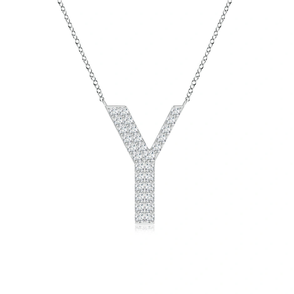 Lab-Grown Modern Deco Diamond Capital "Y" Initial Pendant