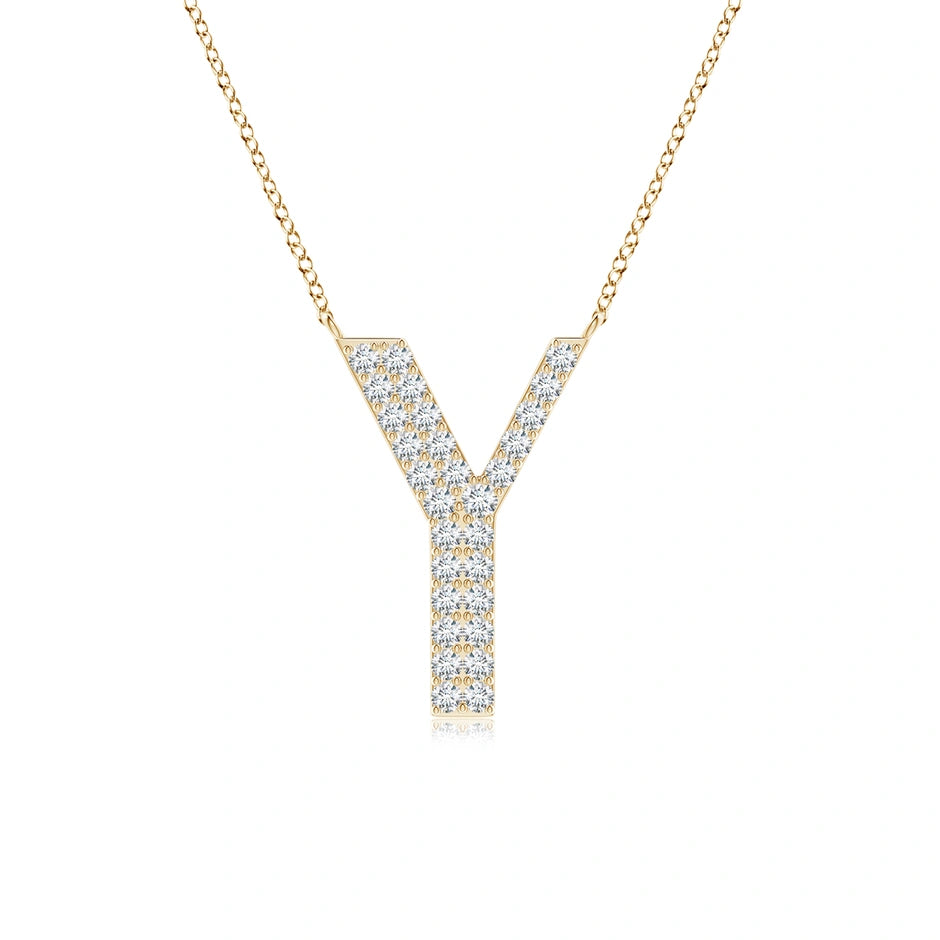 Lab-Grown Modern Deco Diamond Capital "Y" Initial Pendant