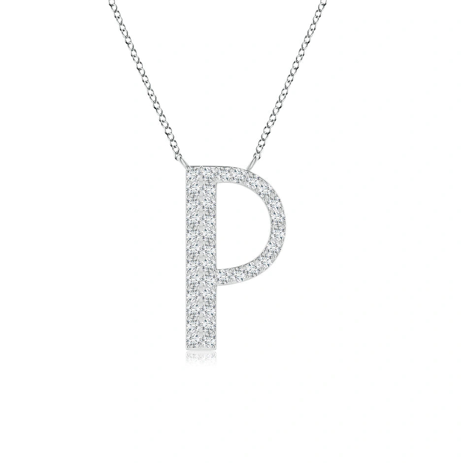 Lab-Grown Modern Deco Diamond Capital "P" Initial Pendant