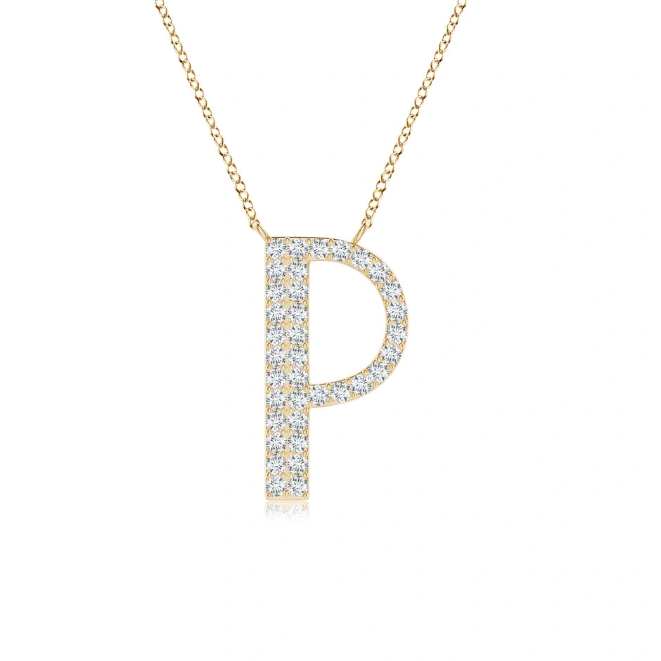 Lab-Grown Modern Deco Diamond Capital "P" Initial Pendant