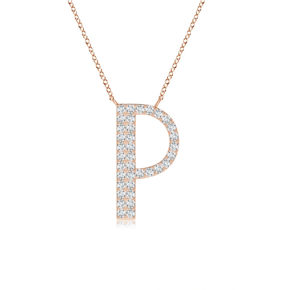 Lab-Grown Modern Deco Diamond Capital "P" Initial Pendant