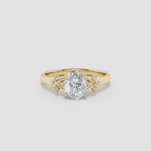 Lab-Grown Solitaire Oval Diamond Criss Cross Ring with Diamonds