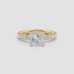 Load and play video in Gallery viewer, Lab-Grown Princess-Cut Diamond Solitaire Engagement Ring with Diamond Accents
