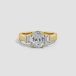 Load and play video in Gallery viewer, Classic Oval and Trapezoid Lab-Grown Diamond Three Stone Engagement Ring
