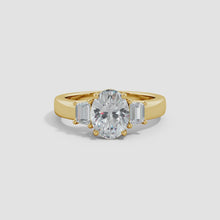 Classic Oval and Trapezoid Lab-Grown Diamond Three Stone Engagement Ring