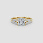 Load and play video in Gallery viewer, Lab-Grown Solitaire Princess-Cut Diamond Split Shank Engagement Ring
