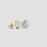Load and play video in Gallery viewer, Lab-Grown Vintage-Inspired Round Diamond Halo Stud Earrings
