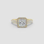 Load and play video in Gallery viewer, Lab-Grown Princess-Cut Diamond Halo Engagement Ring with Pave-Set Accents
