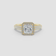 Lab-Grown Princess-Cut Diamond Halo Engagement Ring with Pave-Set Accents