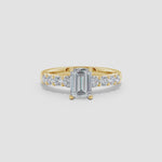 Load and play video in Gallery viewer, Lab-Grown Solitaire Emerald-Cut Diamond Graduated Engagement Ring
